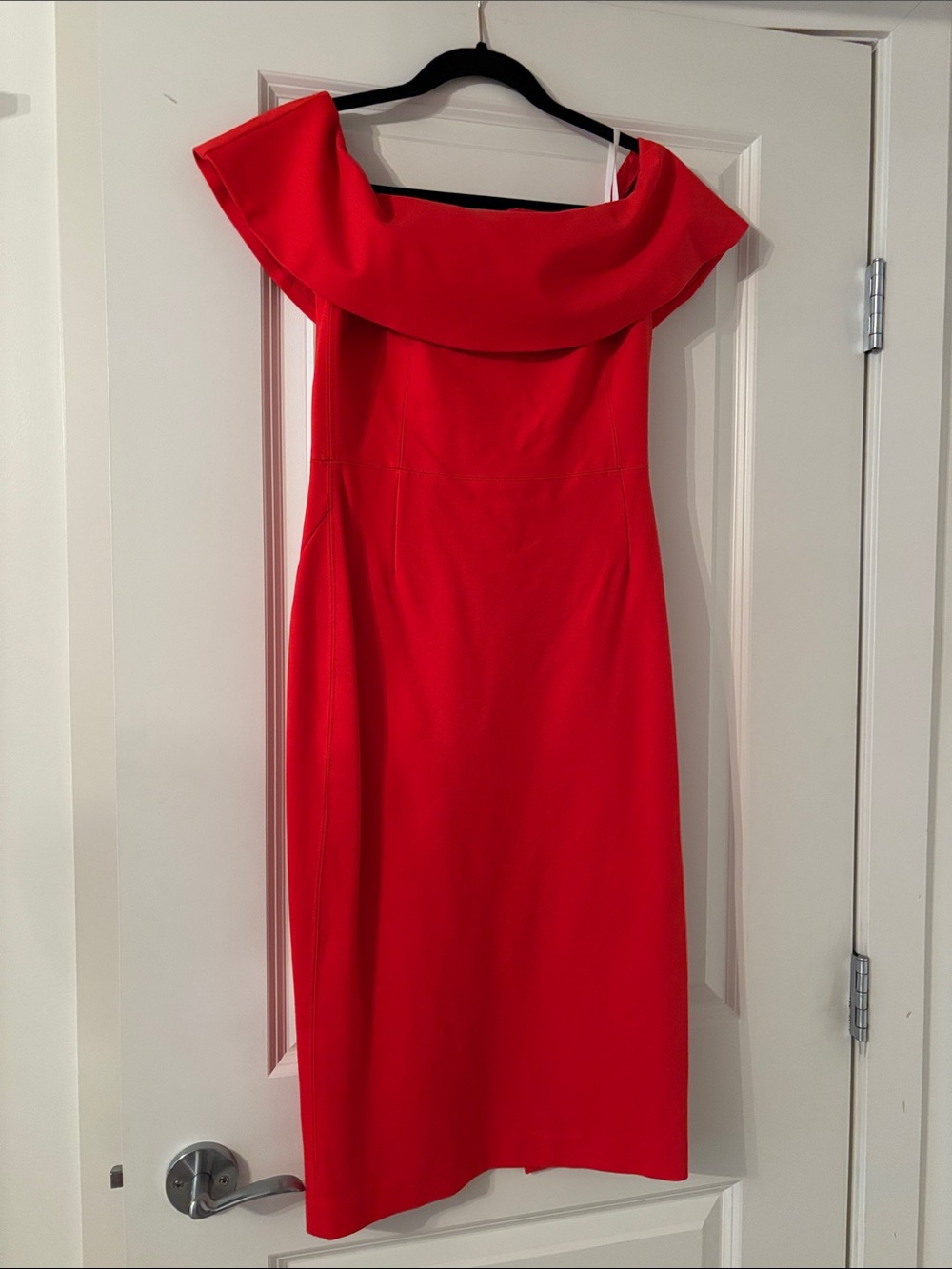 Babaton Red One-Shoulder Fold-Over Dress